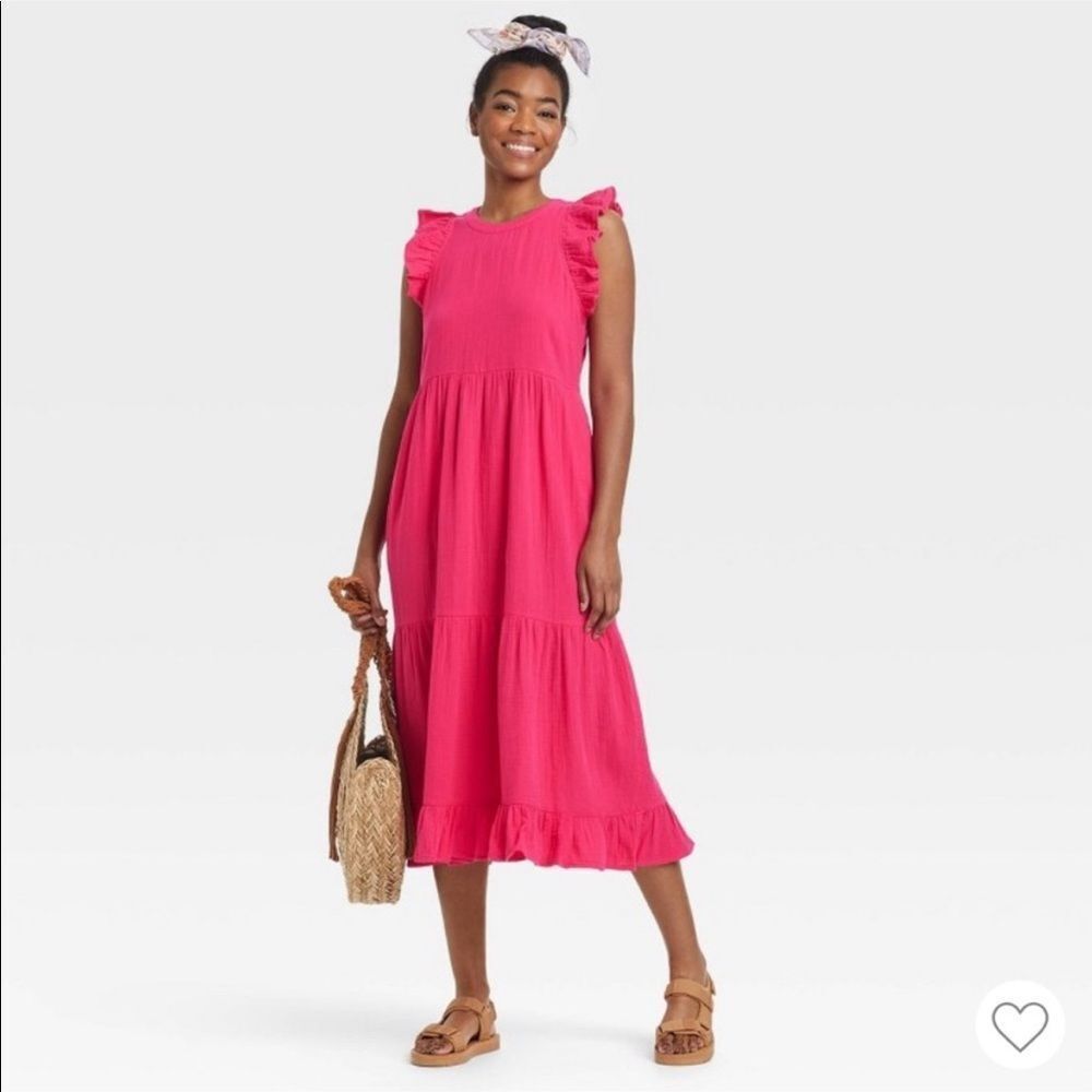 Universal Thread Flutter Sleeveless Tiered Dress Fuscia Pink Size XS